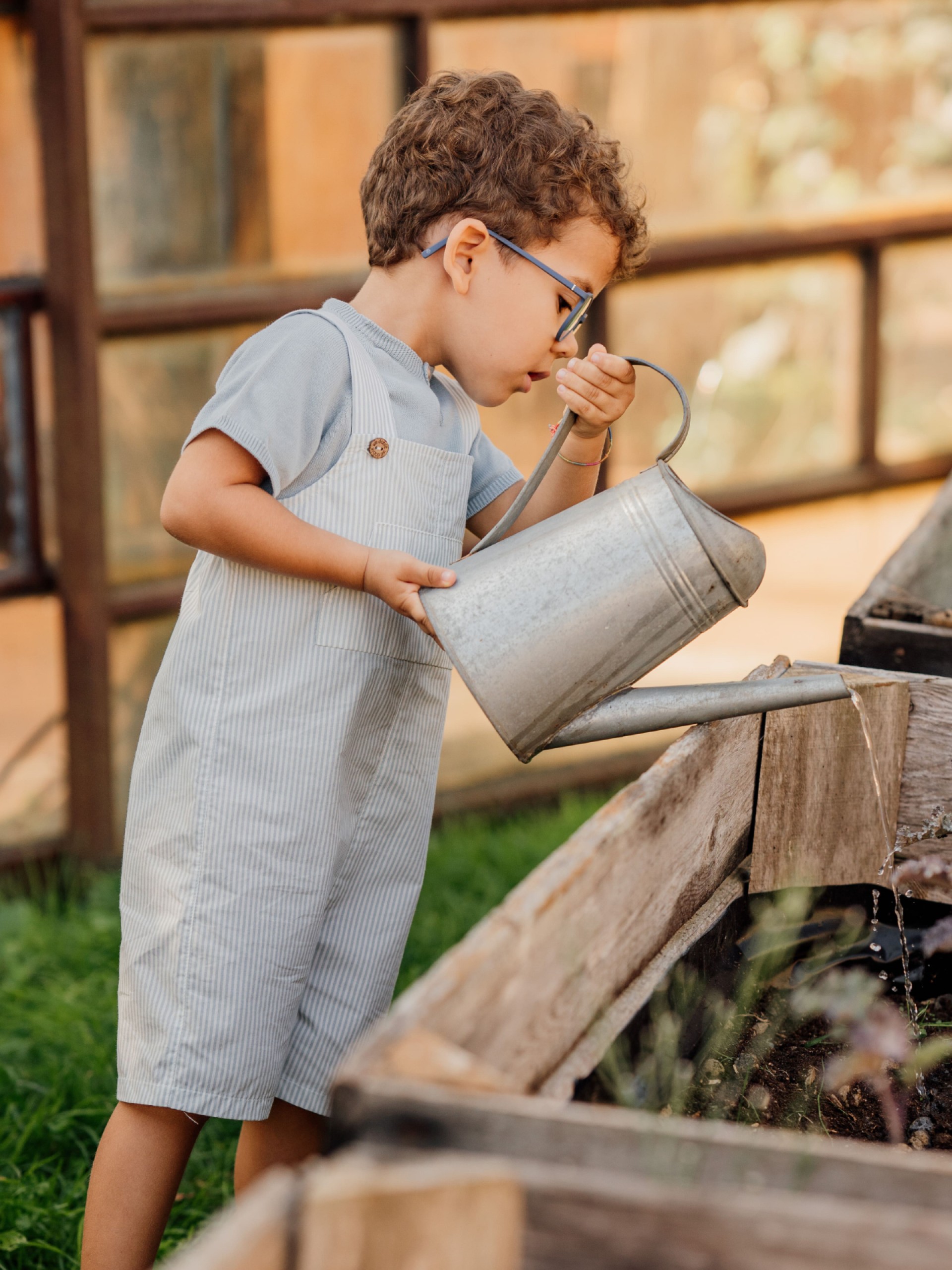 Striped print dungarees