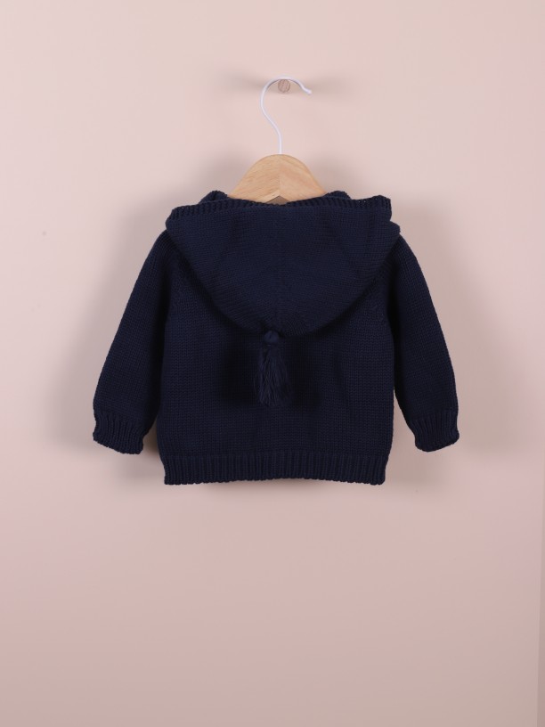 Hooded knit cardigan