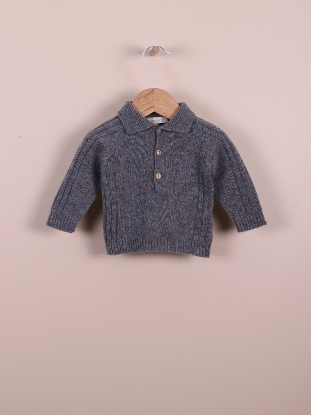 Knitted wool polo sweater