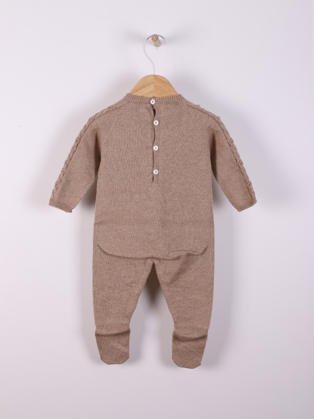 Cream Cotton Long Sleeve Babygrow
