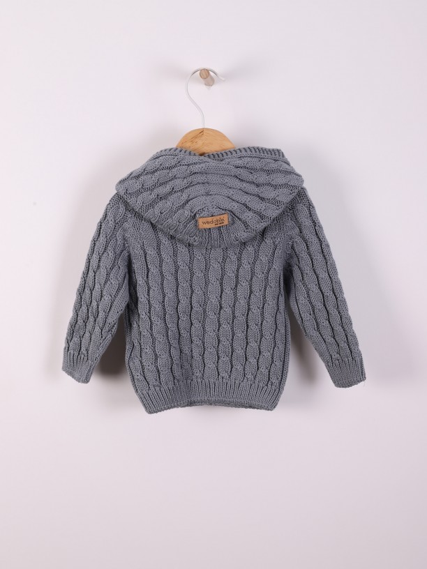 Hooded knit cardigan