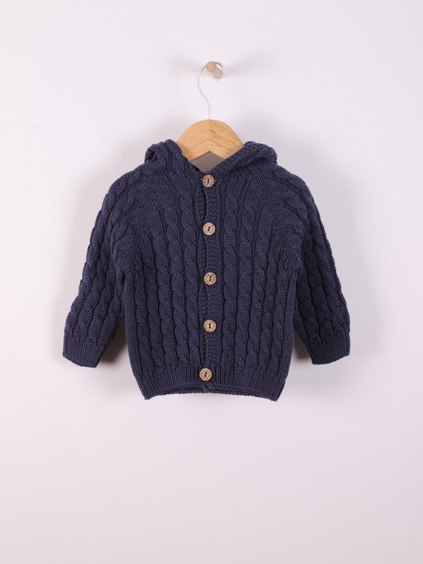 Hooded knit cardigan