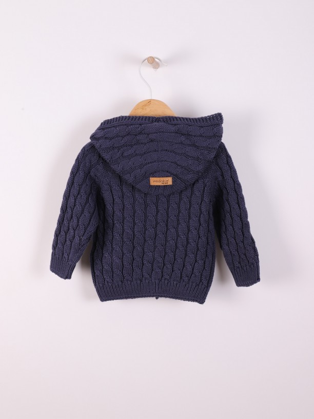 Hooded knit cardigan