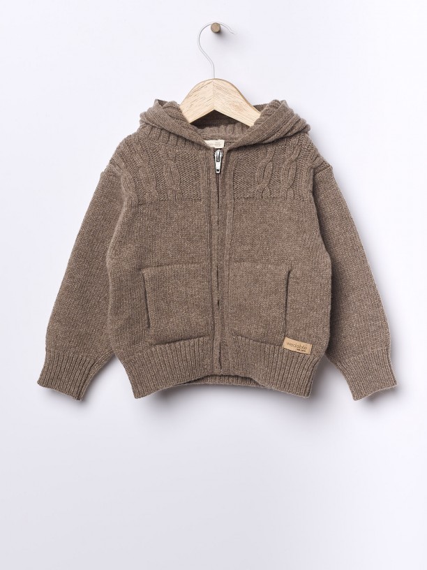 Hooded wool cardigan